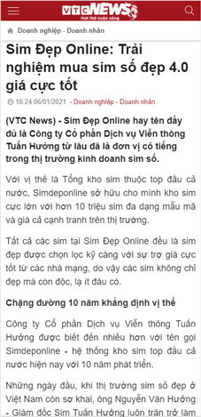 vtcnew viết về simdeponline.vn